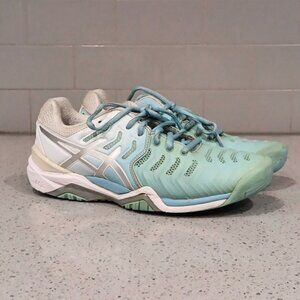 Asics Women's Gel Resolution 7 E751Y Size 6.5 White/Blue Running Sneaker